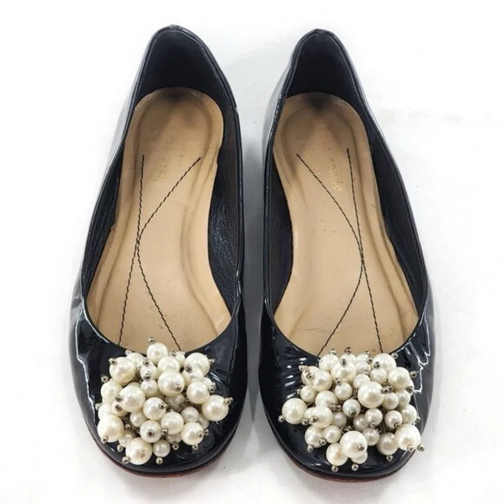 KATE SPADE Black Patent Vilette Pearl Cluster Ballet Flats Shoes 6.5 B